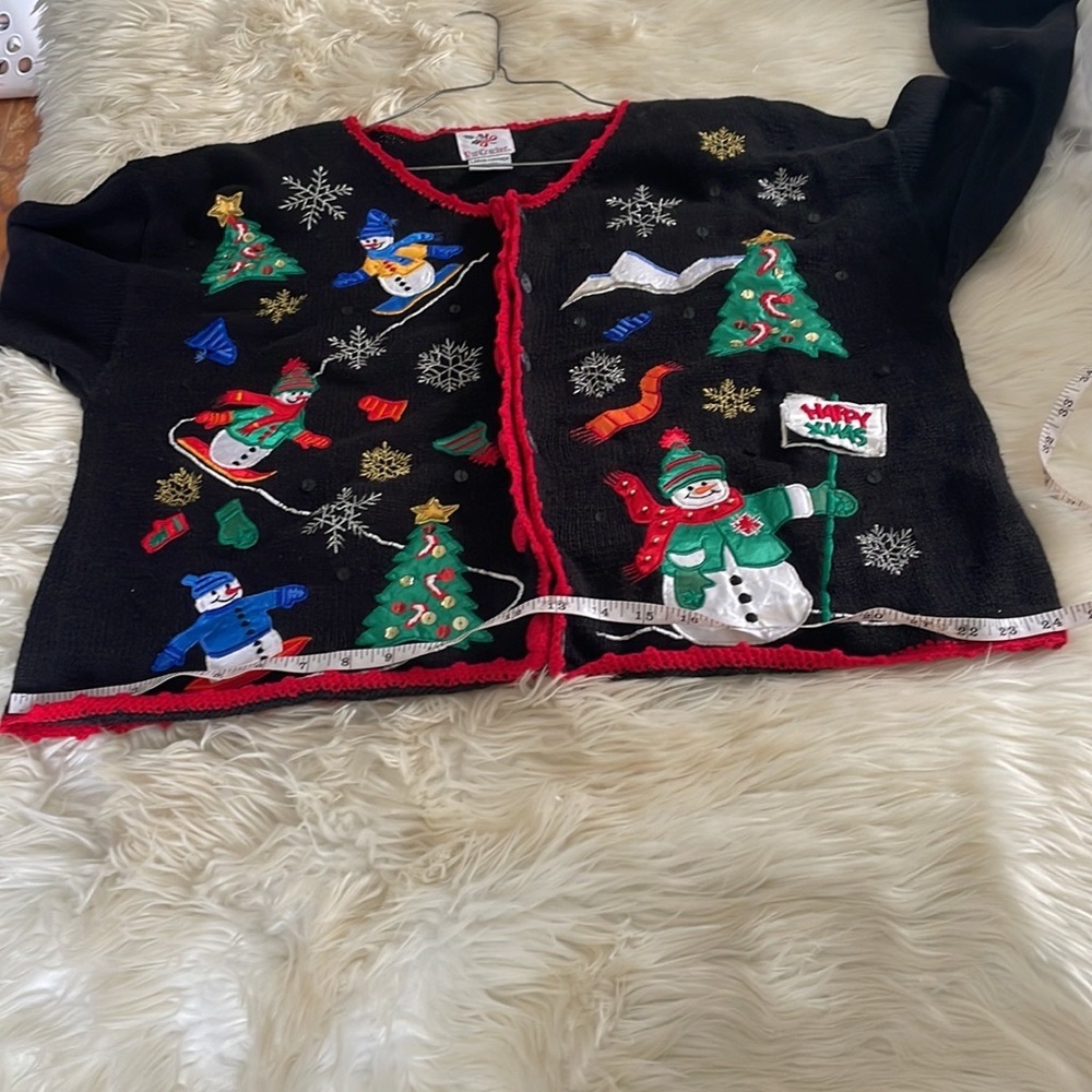 Vintage Nutcracker black button up ugly Christmas sweater cardigan snowman sz L - Picture 11 of 16